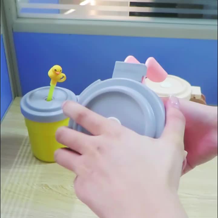 牛奶麦片赠品杯塑料杯550ml创意杯塑料手把杯可爱卡通吸管杯